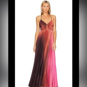 ALC Ariya Pleated Cut Out Back Maxi Dress in Pink/Chocolate